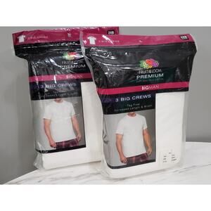 6 White Big Man 2XB 50-52 Inch Crew Neck T-Shirts Fruit‎ Of The Loom Big & Tall